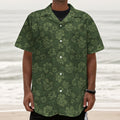 Military Green Camo Flower Pattern Print Textured Short Sleeve Shirt