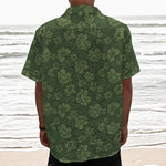 Military Green Camo Flower Pattern Print Textured Short Sleeve Shirt