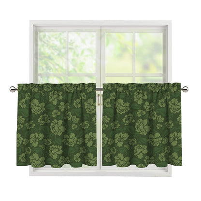 Military Green Camo Flower Pattern Print Tier Curtains