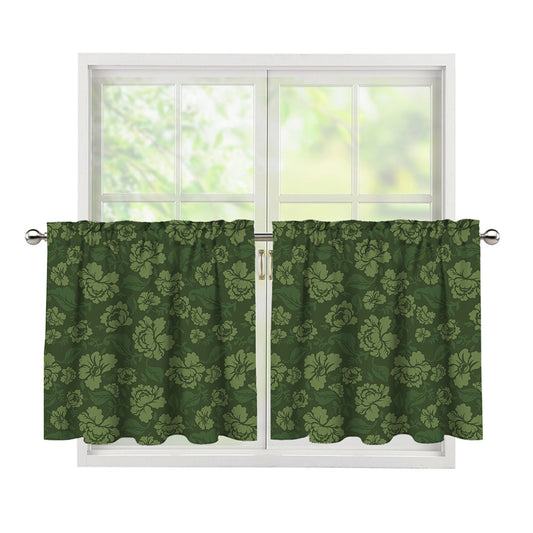 Military Green Camo Flower Pattern Print Tier Curtains