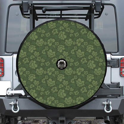 Military Green Camo Flower Pattern Print Tire Cover With Camera Hole