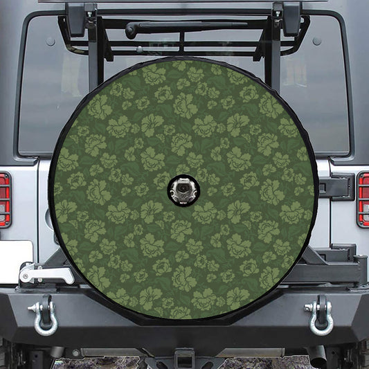 Military Green Camo Flower Pattern Print Tire Cover With Camera Hole