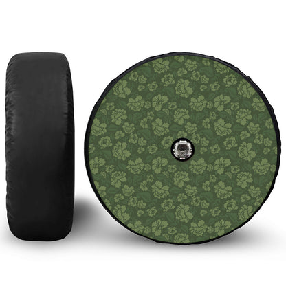 Military Green Camo Flower Pattern Print Tire Cover With Camera Hole