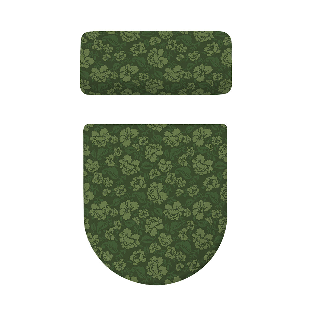 Military Green Camo Flower Pattern Print Toilet Lid And Tank Cover Set
