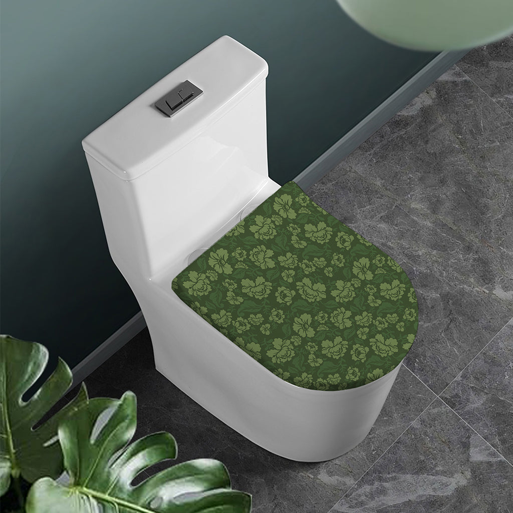 Military Green Camo Flower Pattern Print Toilet Lid Cover