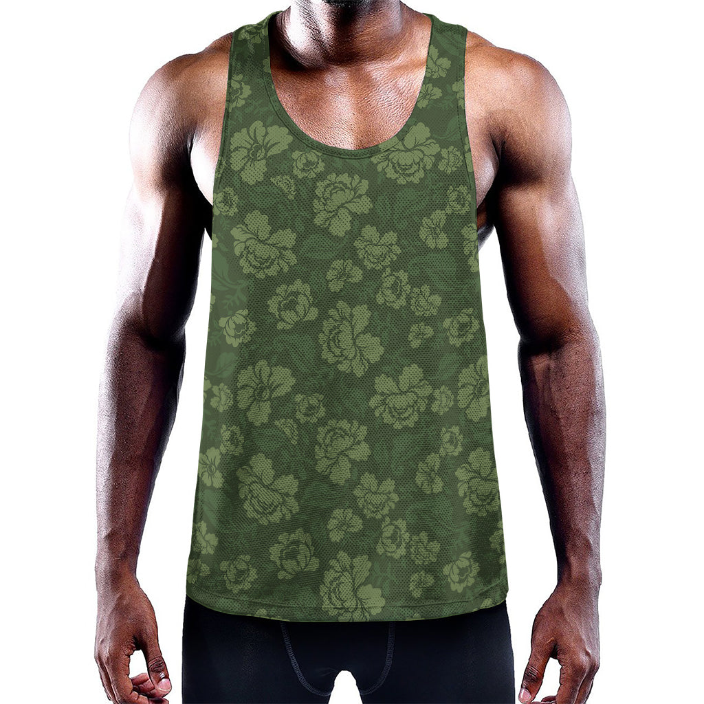 Military Green Camo Flower Pattern Print Training Tank Top