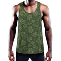 Military Green Camo Flower Pattern Print Men's Workout Tank Top