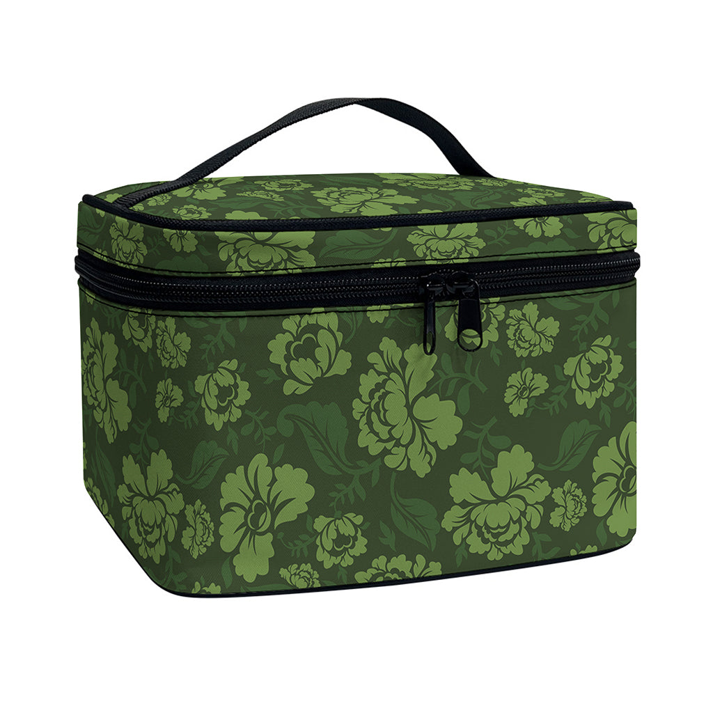 Military Green Camo Flower Pattern Print Travel Makeup Bag
