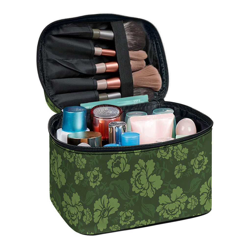 Military Green Camo Flower Pattern Print Travel Makeup Bag