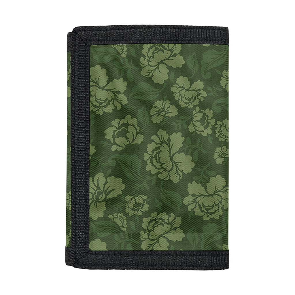 Military Green Camo Flower Pattern Print Trifold Wallet