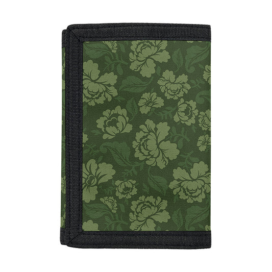 Military Green Camo Flower Pattern Print Trifold Wallet