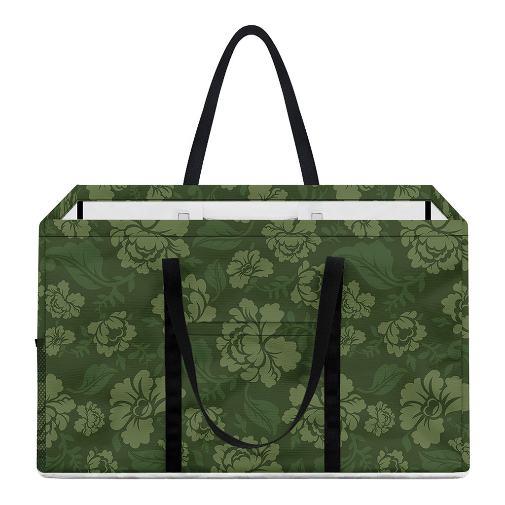 Military Green Camo Flower Pattern Print Utility Tote Bag