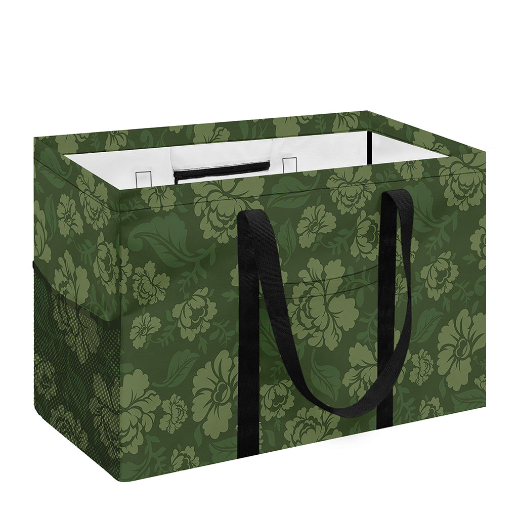 Military Green Camo Flower Pattern Print Utility Tote Bag