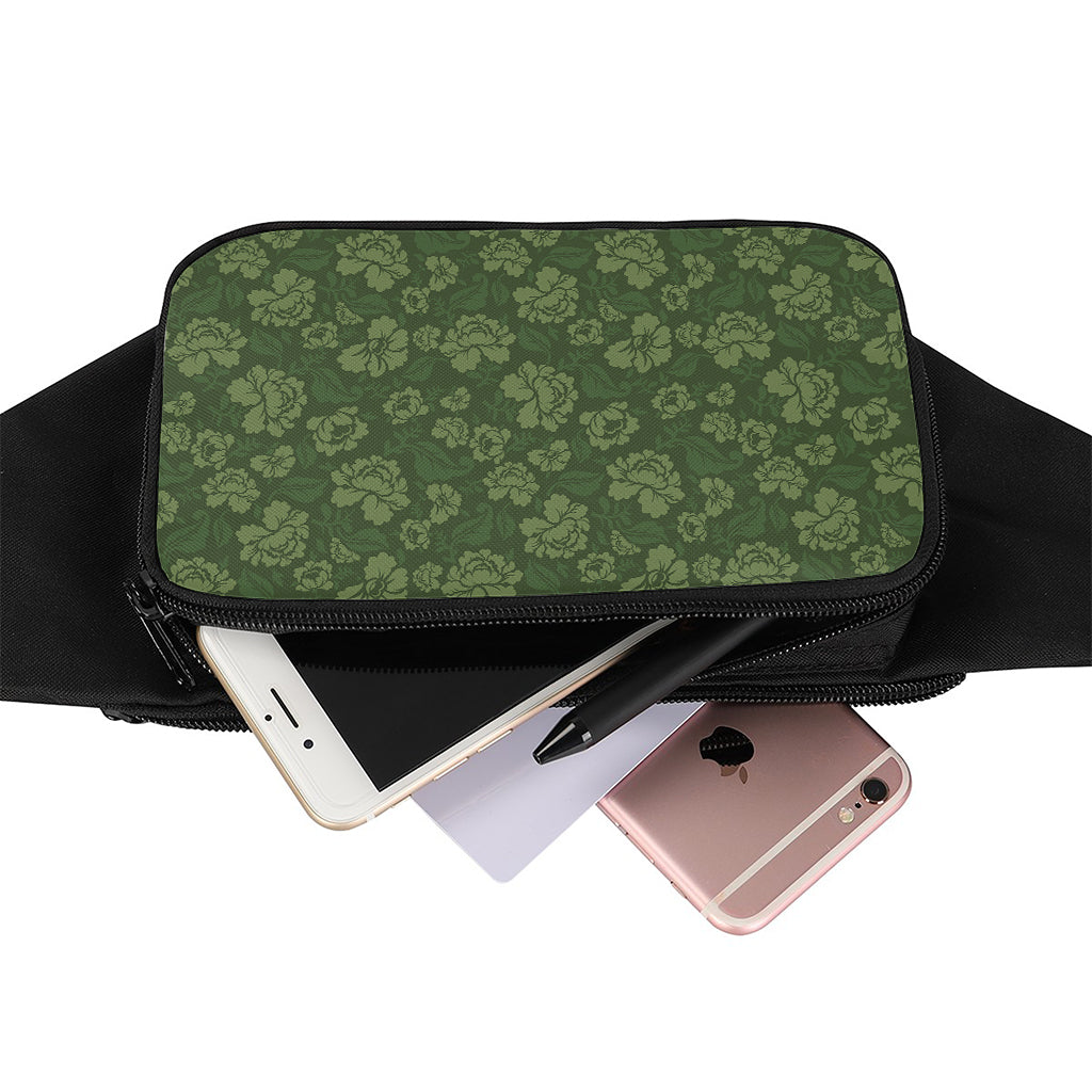 Military Green Camo Flower Pattern Print Waist Bag