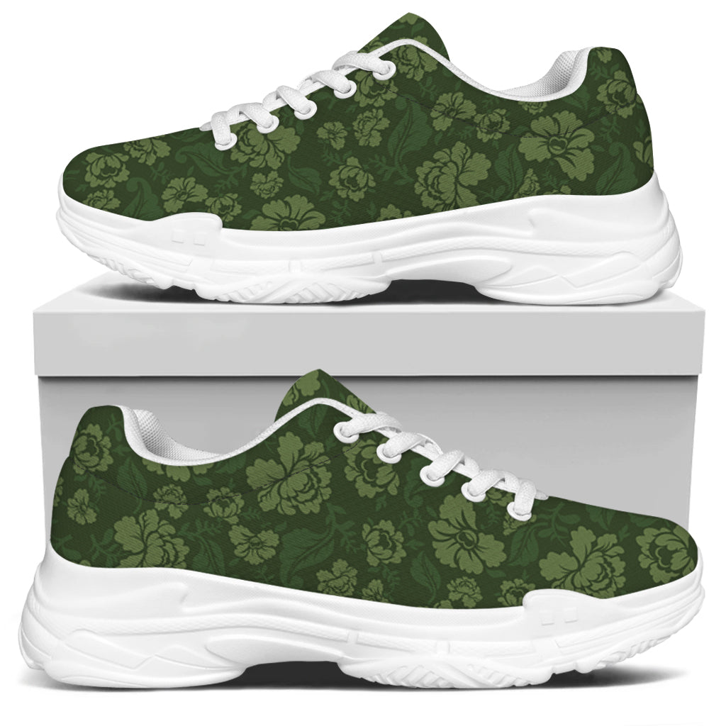 Military Green Camo Flower Pattern Print White Chunky Shoes