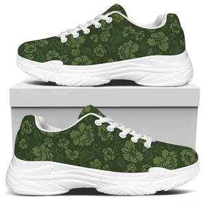 Military Green Camo Flower Pattern Print White Chunky Shoes