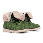 Military Green Camo Flower Pattern Print Winter Boots