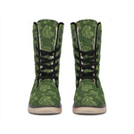 Military Green Camo Flower Pattern Print Winter Boots