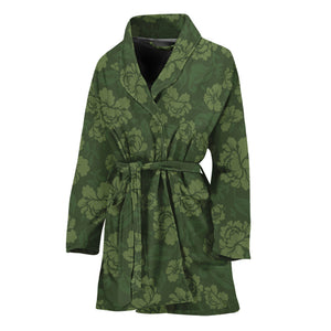 Military Green Camo Flower Pattern Print Women's Bathrobe