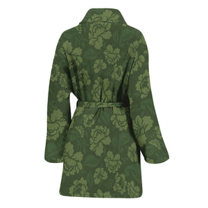 Military Green Camo Flower Pattern Print Women's Bathrobe