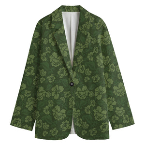 Military Green Camo Flower Pattern Print Women's Blazer