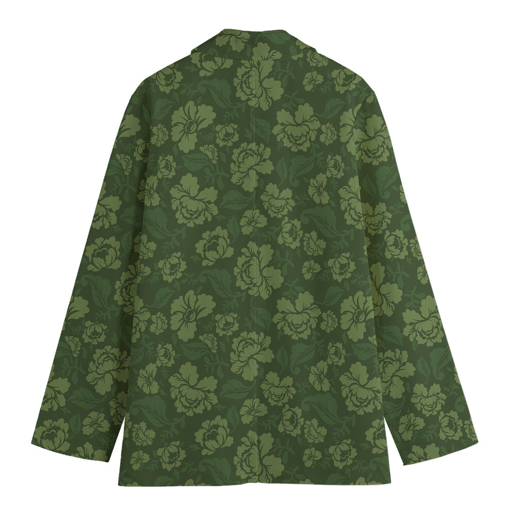 Military Green Camo Flower Pattern Print Women's Blazer