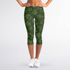 Military Green Camo Flower Pattern Print Women's Capri Leggings