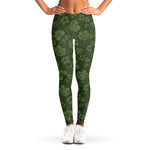 Military Green Camo Flower Pattern Print Women's Leggings