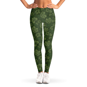 Military Green Camo Flower Pattern Print Women's Leggings