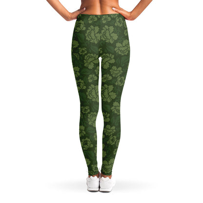 Military Green Camo Flower Pattern Print Women's Leggings
