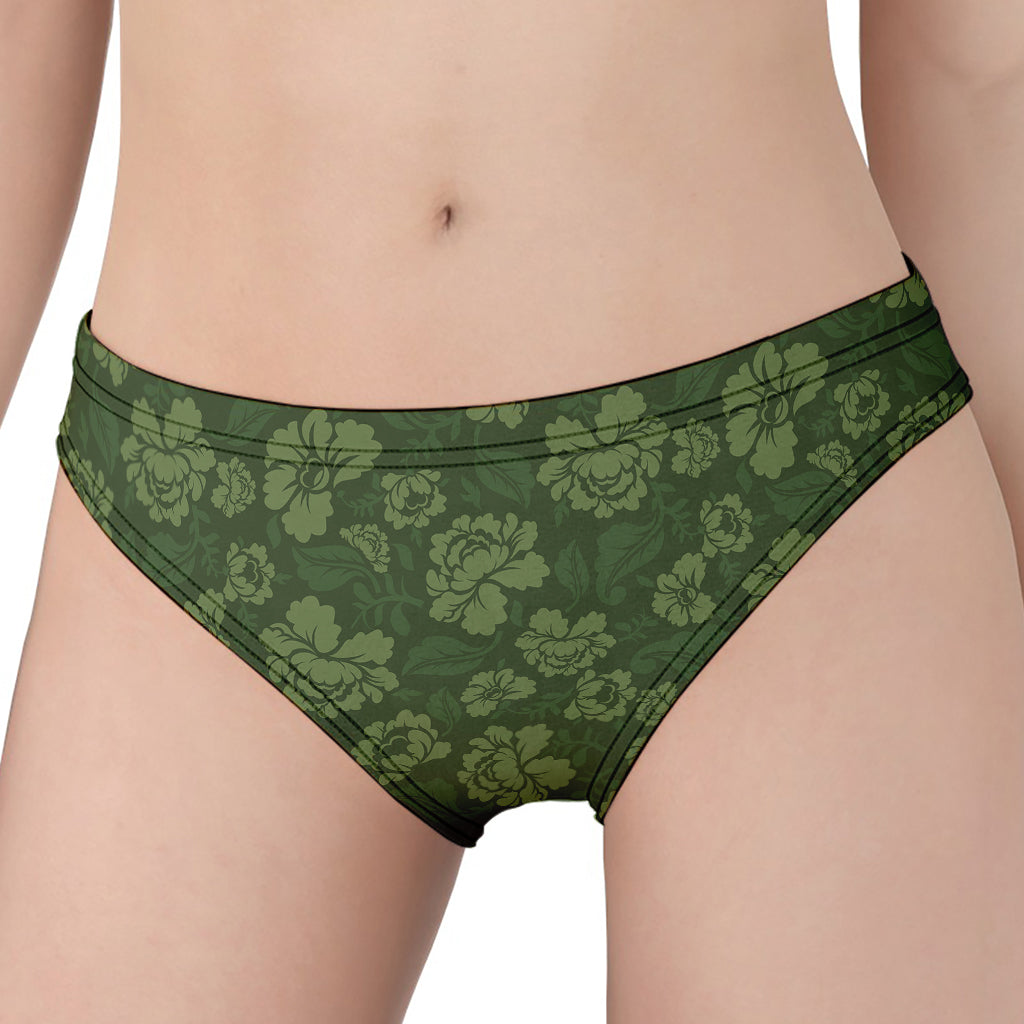 Military Green Camo Flower Pattern Print Women's Panties