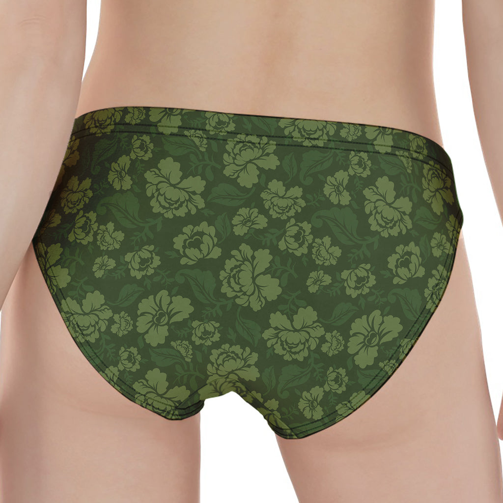 Military Green Camo Flower Pattern Print Women's Panties