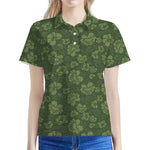 Military Green Camo Flower Pattern Print Women's Polo Shirt