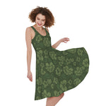 Military Green Camo Flower Pattern Print Women's Sleeveless Dress