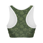 Military Green Camo Flower Pattern Print Women's Sports Bra