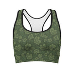 Military Green Camo Flower Pattern Print Women's Sports Bra