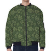 Military Green Camo Flower Pattern Print Zip Sleeve Bomber Jacket