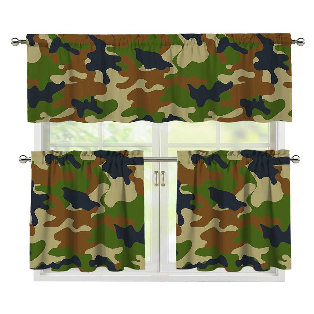 Military Green Camouflage Print 3 Piece Kitchen Curtains