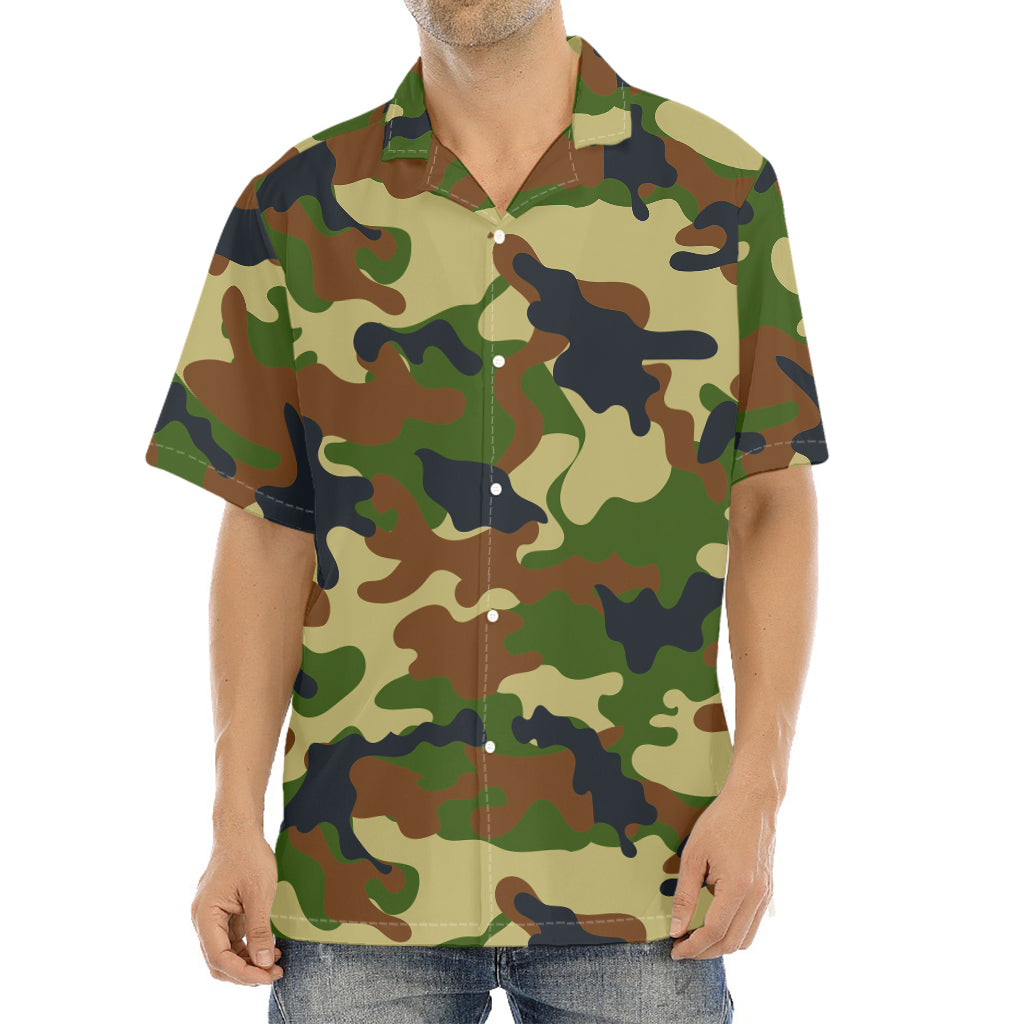 Military Green Camouflage Print Aloha Shirt