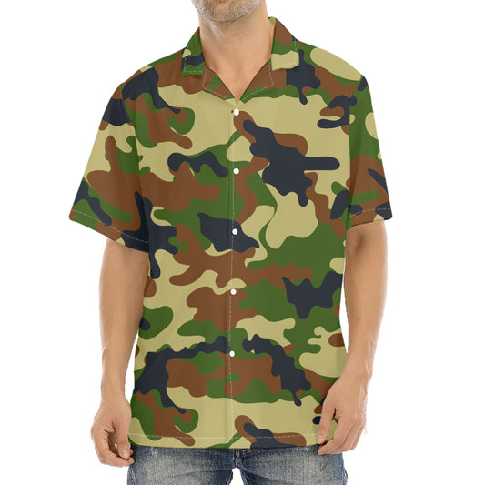 Military Green Camouflage Print Aloha Shirt