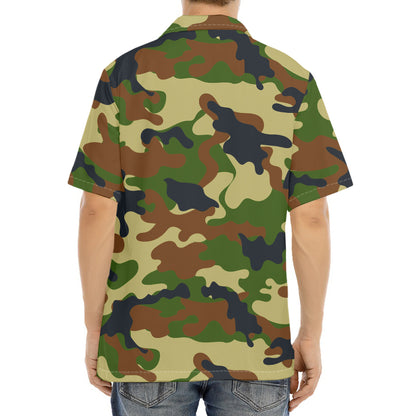 Military Green Camouflage Print Aloha Shirt