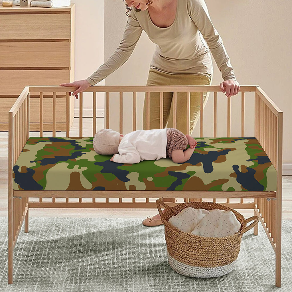 Military Green Camouflage Print Baby Crib Sheet
