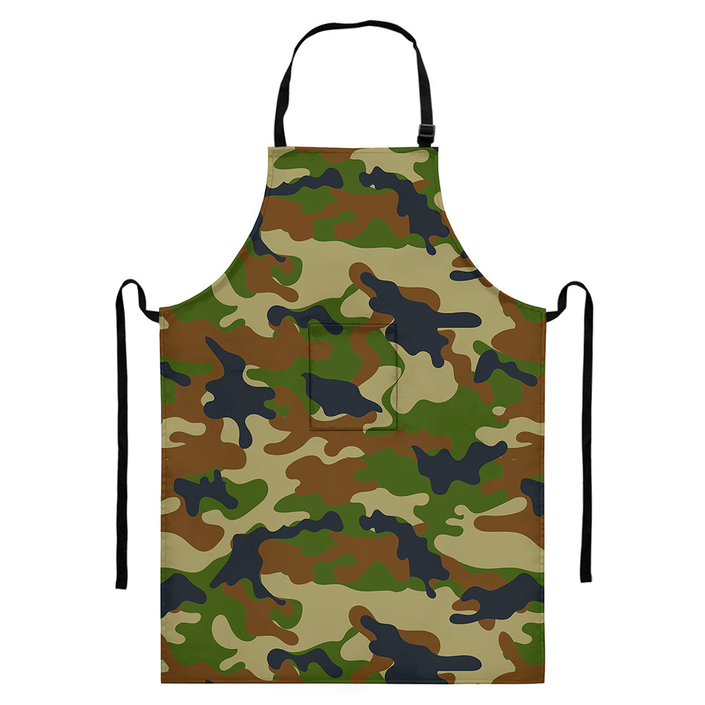 Military Green Camouflage Print Bib Apron With Pocket