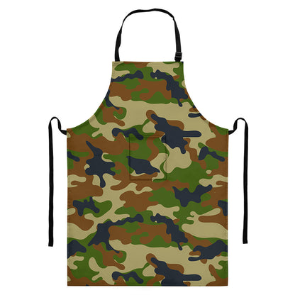 Military Green Camouflage Print Bib Apron With Pocket