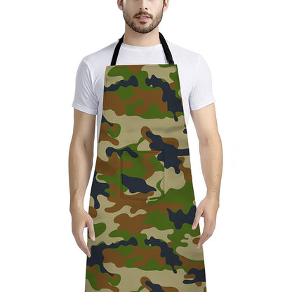 Military Green Camouflage Print Bib Apron With Pocket