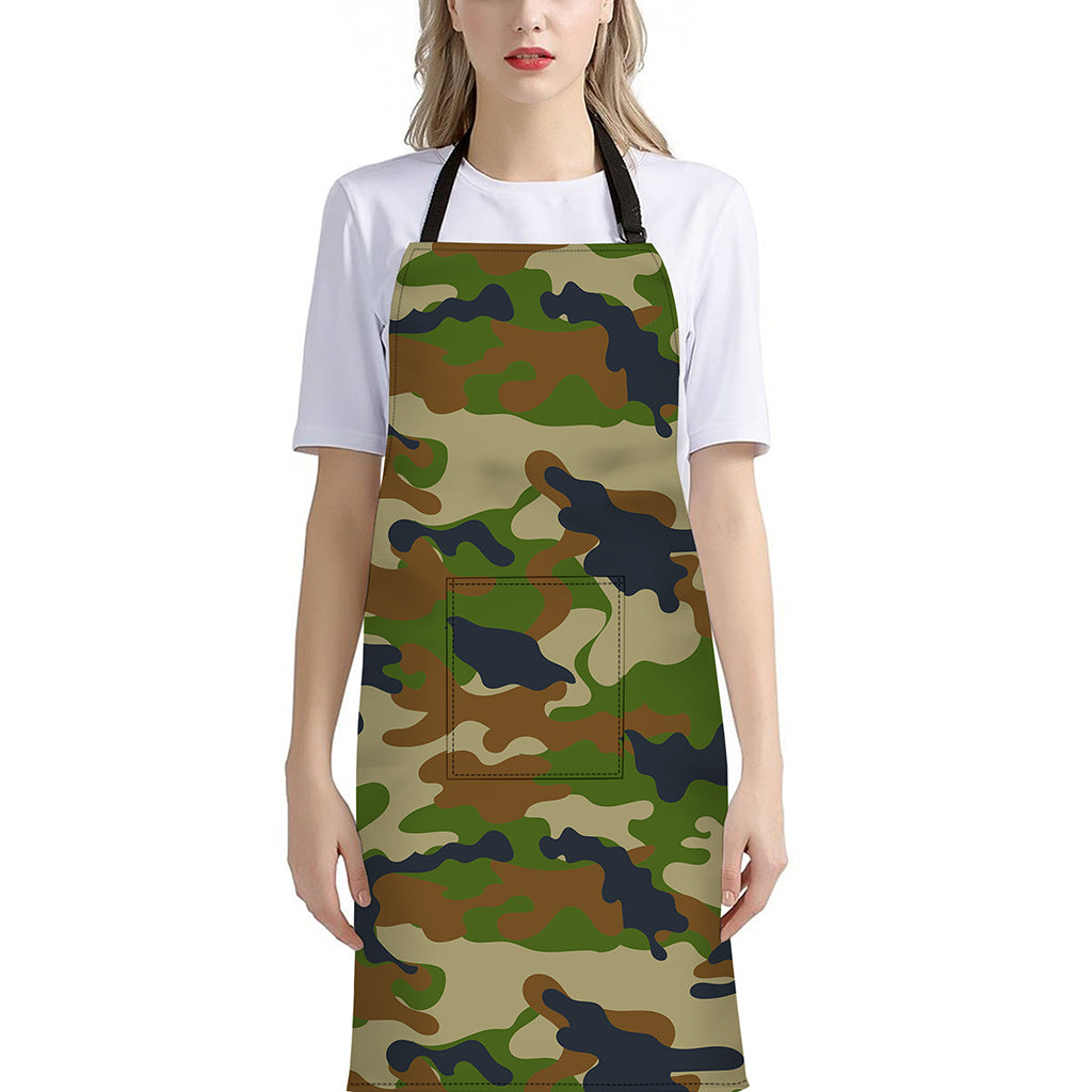 Military Green Camouflage Print Bib Apron With Pocket
