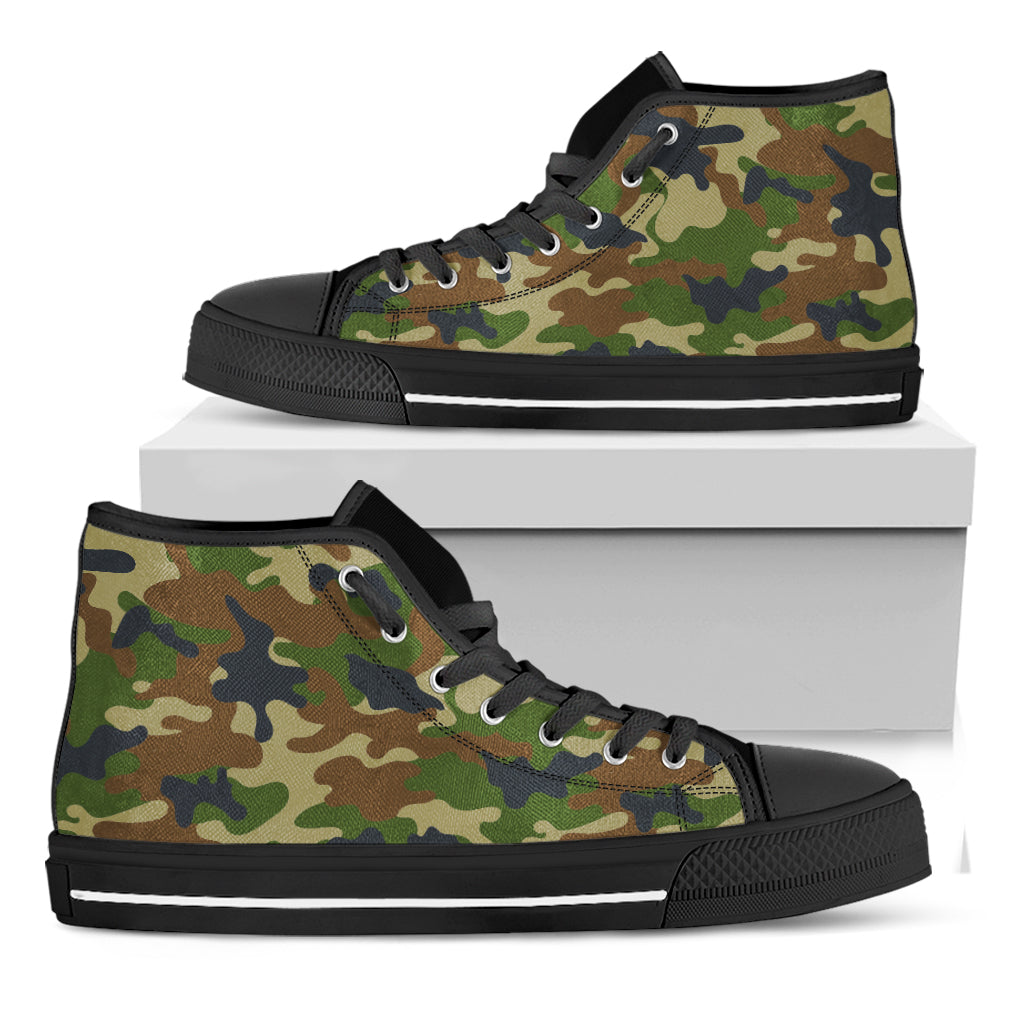 Military Green Camouflage Print Black High Top Sneakers