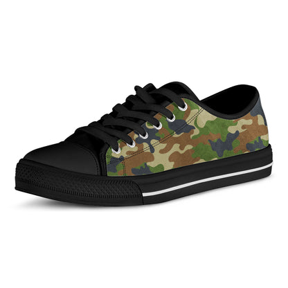 Military Green Camouflage Print Black Low Top Sneakers