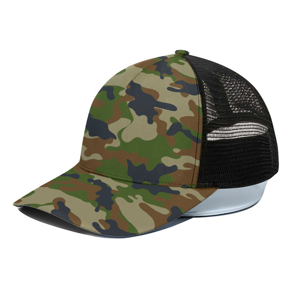 Military Green Camouflage Print Black Mesh Trucker Cap