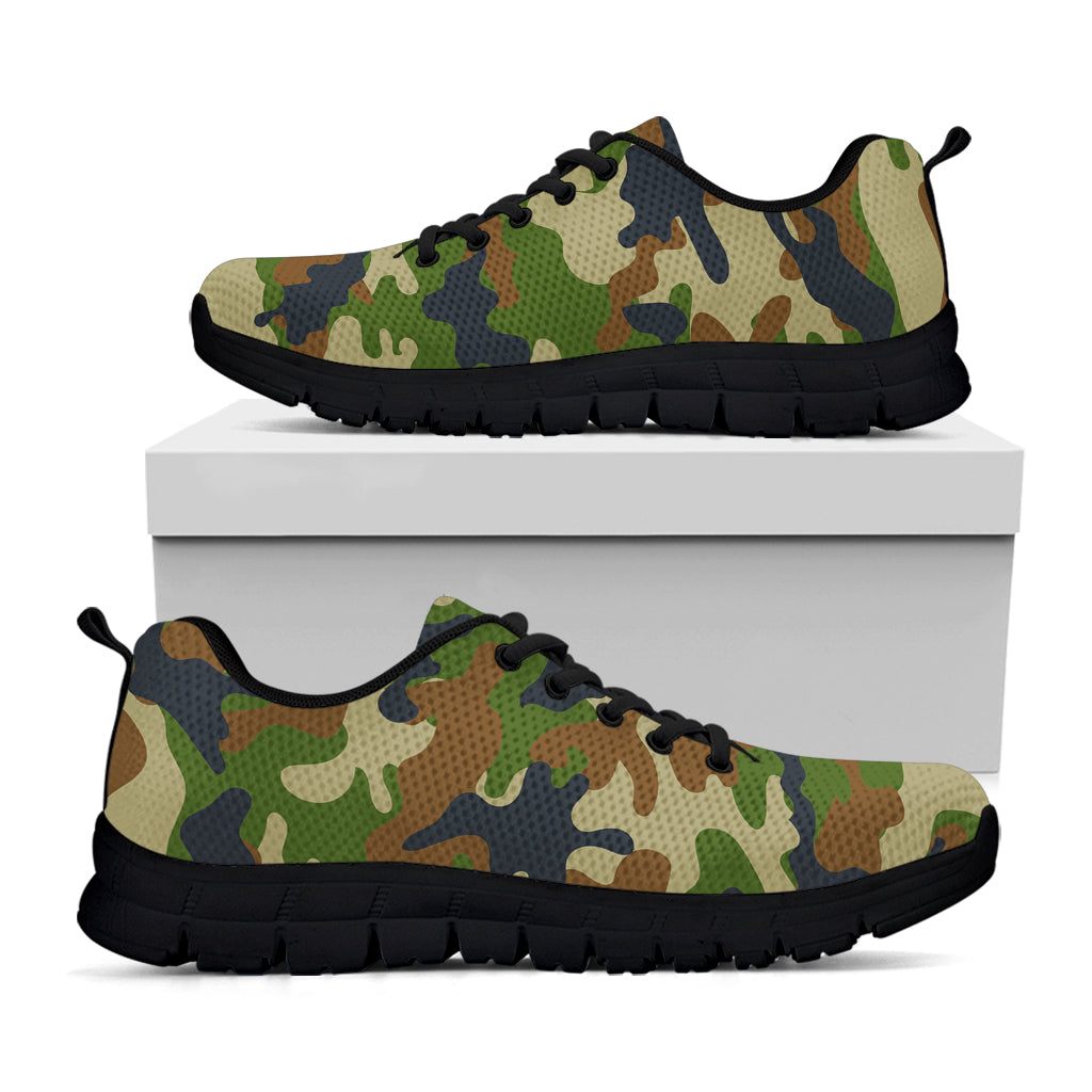 Military Green Camouflage Print Black Running Shoes
